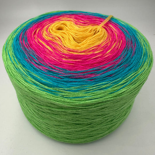 Farbverlauf Bobble von innen nach aussen Gelb, Pink, Blau und Grün