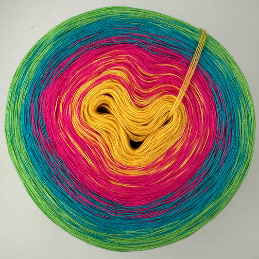 Farbverlauf Bobble von innen nach aussen Gelb, Pink, Blau und Grün