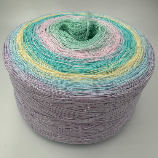 Farbverlauf Bobbel von innen nach aussen Hellgrün, Rosa, Grün, Gelb, Hellblau und Lila