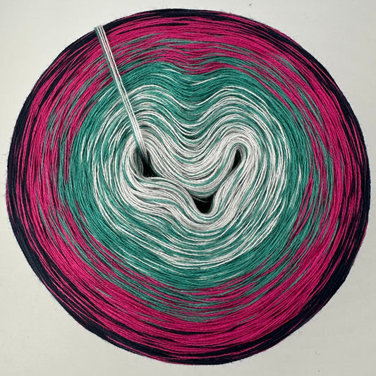 Farbverlauf Bobbel von innen nach aussen Weis, Grün, Pink und Schwarz