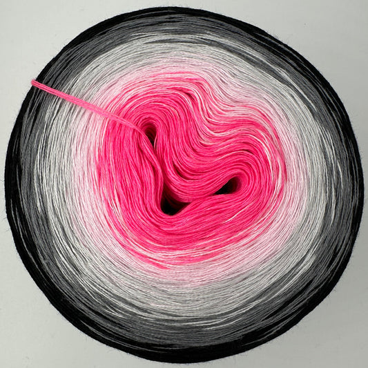 Farbverlauf Bobbel innen Pink gefolgt von Rose, Hellgrau, Grau und Schwarz