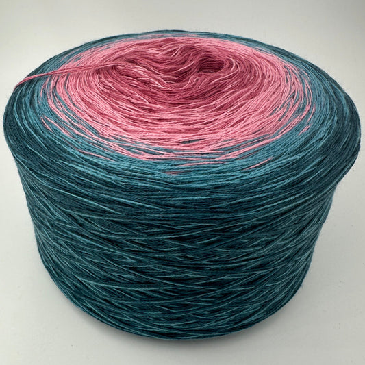 Farbverlauf Bobbel von innen weg Dunkelrosa, Rose, Blau und Dunkelgrün