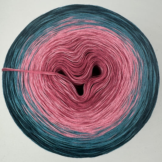 Farbverlauf Bobbel von innen weg Dunkelrosa, Rose, Blau und Dunkelgrün