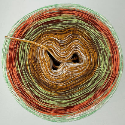 Farbverlauf Bobbel von innen nach aussen Weis, Ocker, Braun, Grün, Orange und Grün