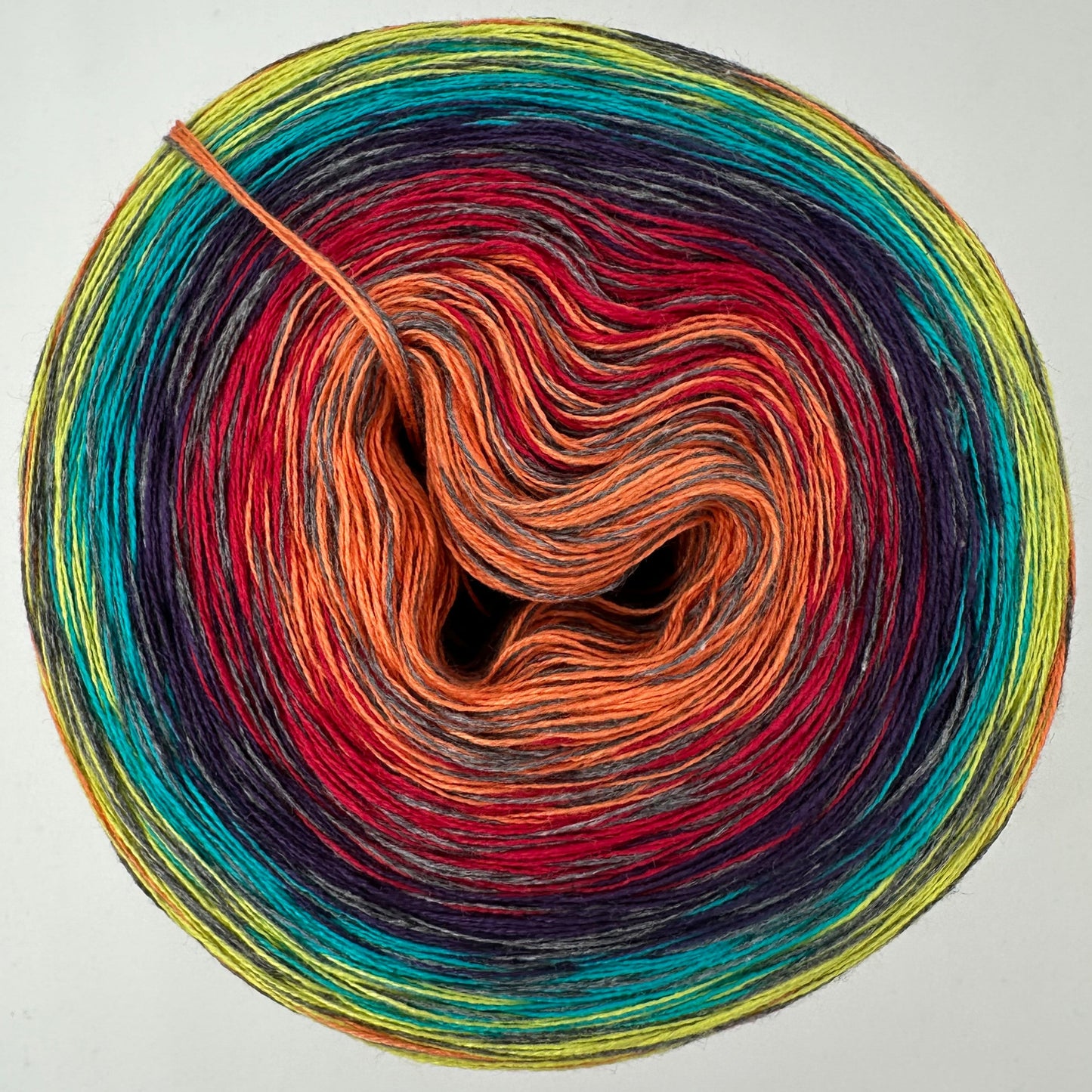 Farbverlauf Bobbel von innen nach aussen Orange, Rot, Lila, Türkis und Grün