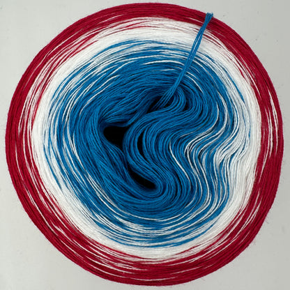 Farbverlauf Bobbel von innen nach aussen Blau, Weis und Rot