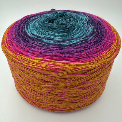 Farbverlauf Bobbel von innen nach aussen Dunkelblau, Blau, Lilatöne, Pink und Ocker