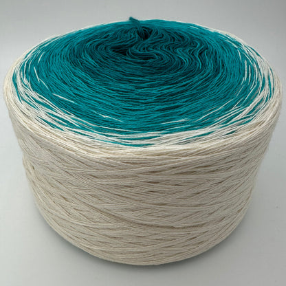 Farbverlauf Bobbel von innen weg in Dunkeltürkis, Türkis und Creme