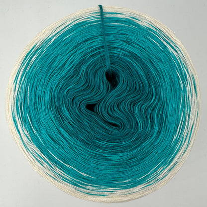 Farbverlauf Bobbel von innen weg in Dunkeltürkis, Türkis und Creme