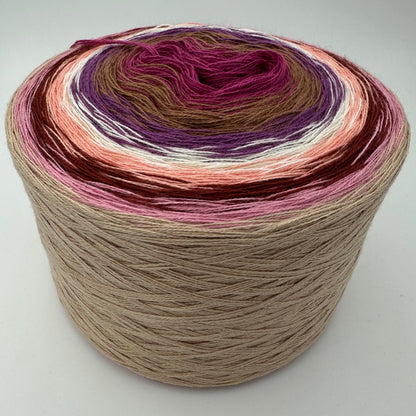 Farbverlauf Bobbel von innen Rot, Braun, Lila, Weiß Lachs, Altrot, Rosa und Braun