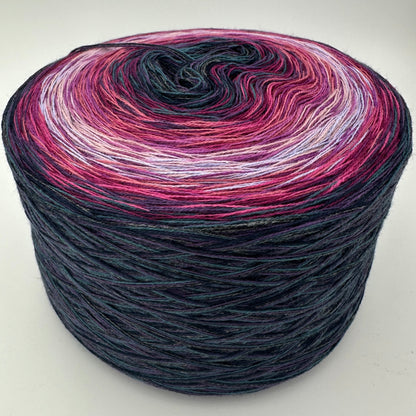 Farbverlauf Bobbel von innen nach aussen Türkis, Anthrazit und Lila über pink zu Grau und wieder zurück