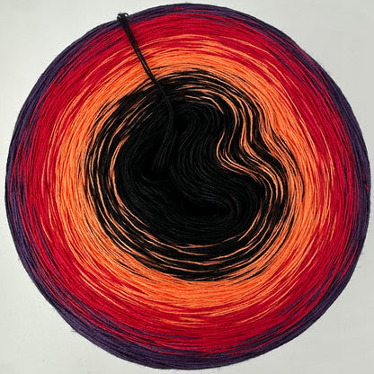 Farbverlauf Bobbel von innen nach aussen schwarz, Orange, Rot und Lila