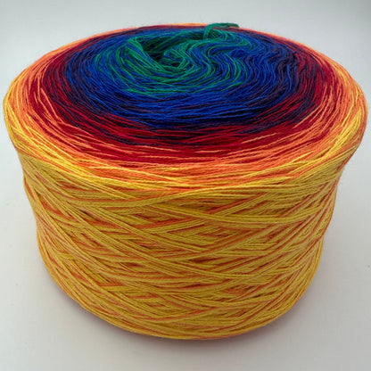 Farbverlauf Bobbel von innen nach aussen Grün, Blau, Lila, Rot, Orange und Gelb