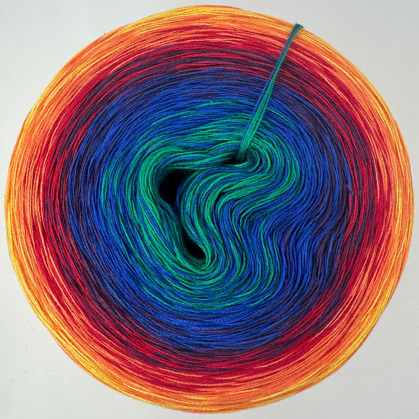Farbverlauf Bobbel von innen nach aussen Grün, Blau, Lila, Rot, Orange und Gelb