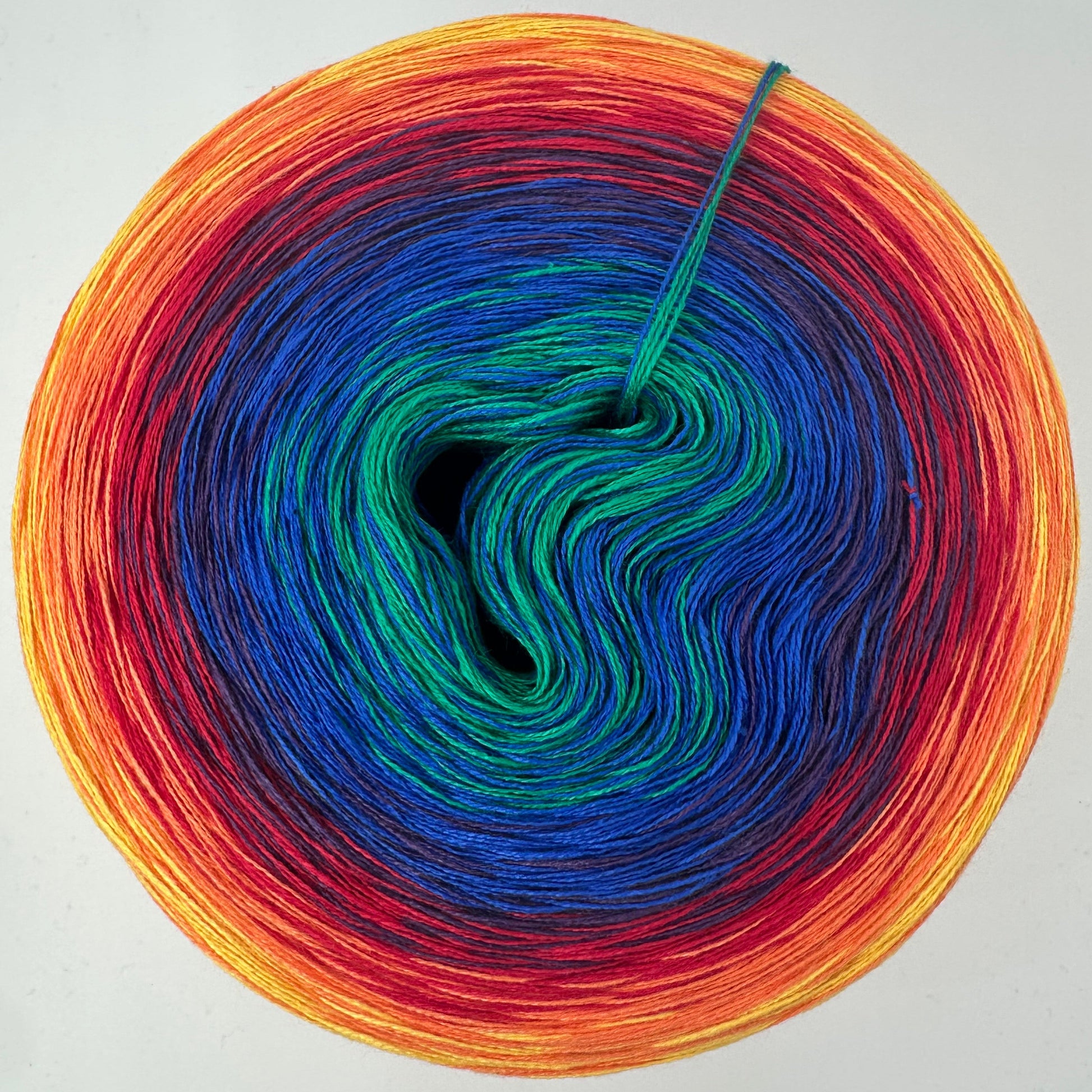 Farbverlauf Bobbel von innen nach aussen Grün, Blau, Lila, Rot, Orange und Gelb