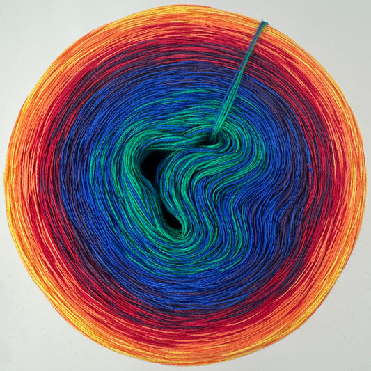 Farbverlauf Bobbel von innen nach aussen Grün, Blau, Lila, Rot, Orange und Gelb