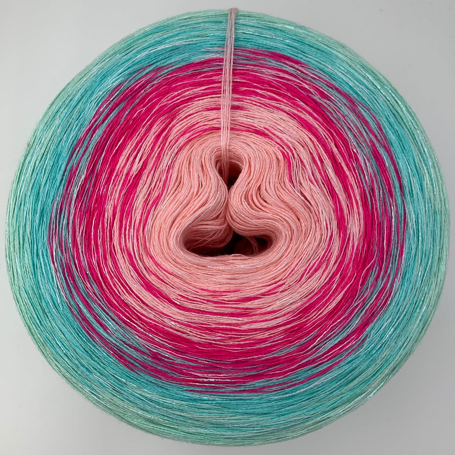 Farbverlauf Bobbel von innen nach aussen in den Farben Rosa, Pink, Türkis und Hellgrün