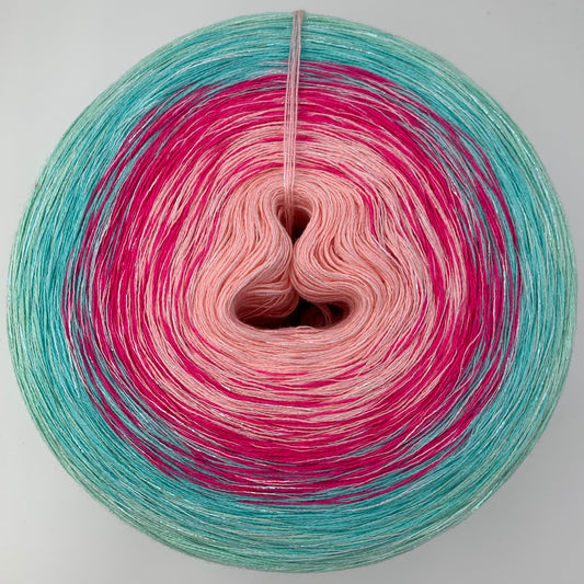 Farbverlauf Bobbel von innen nach aussen in den Farben Rosa, Pink, Türkis und Hellgrün