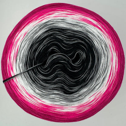 Farbverlauf Bobbel von innen nach aussen  Schwarz, Weiß, Pink und dunkles Pink