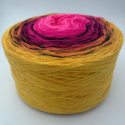 Farbverlauf Bobbel von innen nach aussen Pink, Dunkelpink, Schwarz, Orange und Curry