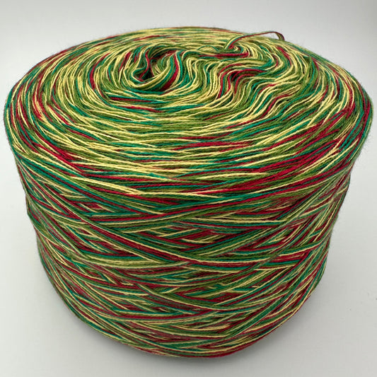 Melierter Bobbel bzw. Mixi mit 2 Grüntönen, Rot und Gelb