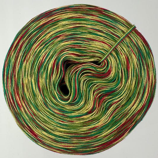 Melierter Bobbel bzw. Mixi mit 2 Grüntönen, Rot und Gelb